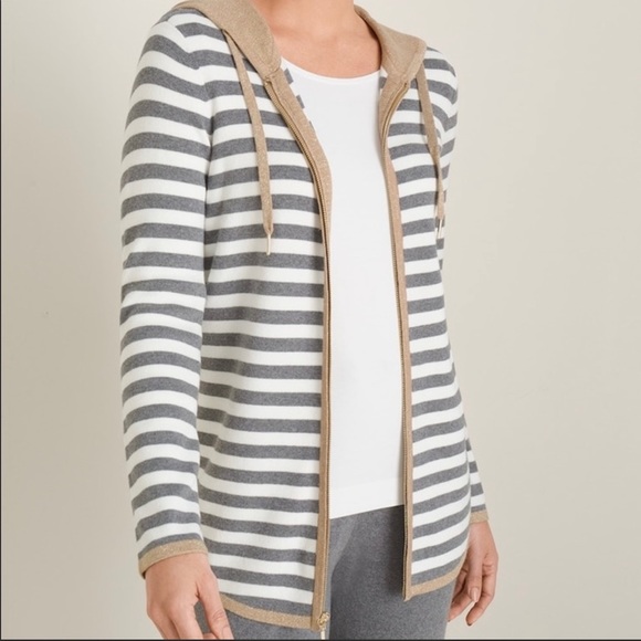 Chicos Lurex Striped Hooded Cardigan 